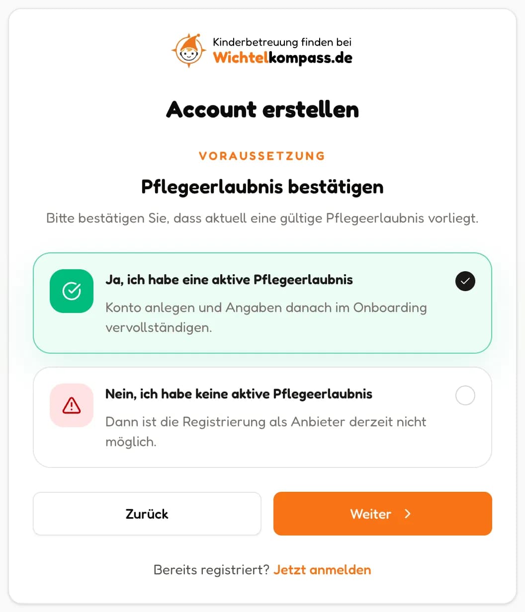 Registrierung, Seite 2: Bestätigung der Pflegeerlaubnis (in voller Größe öffnen)